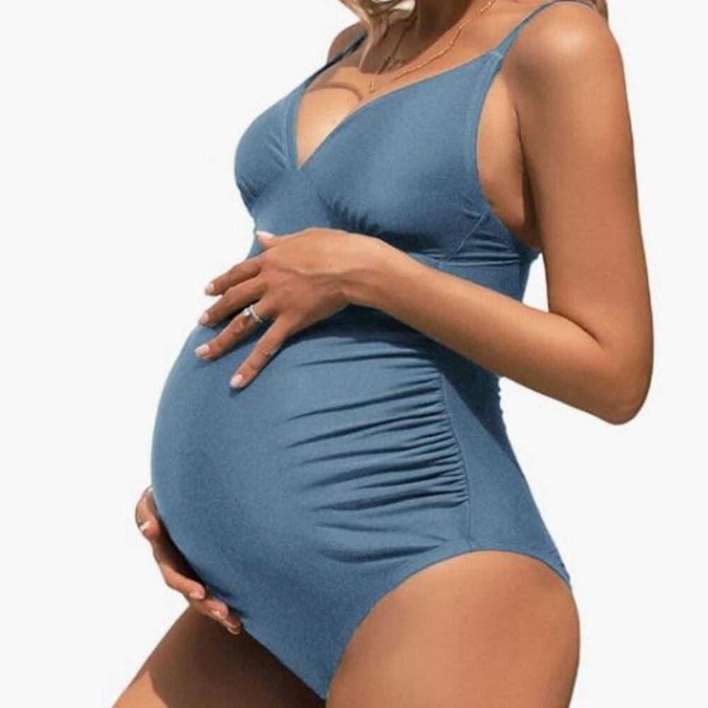 Ruched V-Neck Cami One Piece Maternity Swimsuit